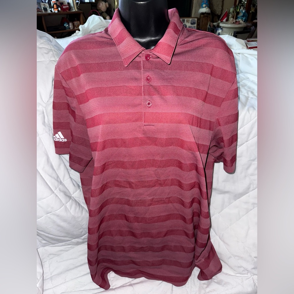 adidas Golf Two Color Stripe Primegreen Short Sleeve Polo T Shirt